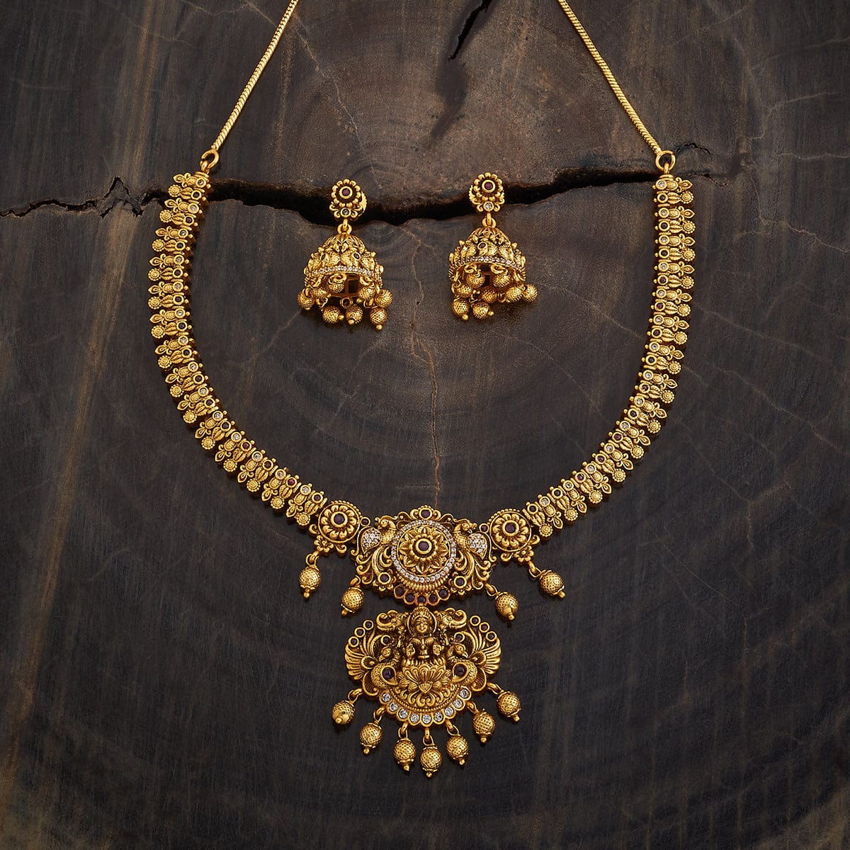 Flower and Lakshmi Motif Antique Necklace