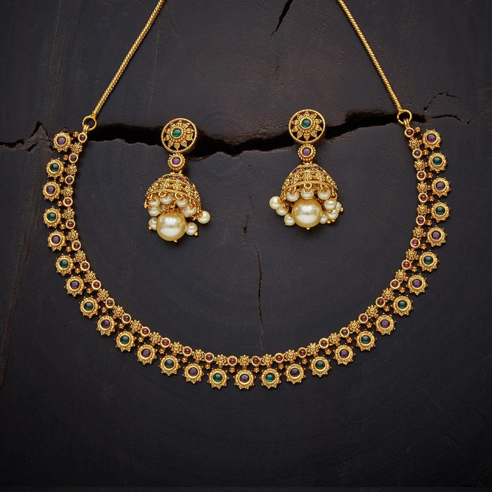 Short Gold Temple Antique Necklace Set