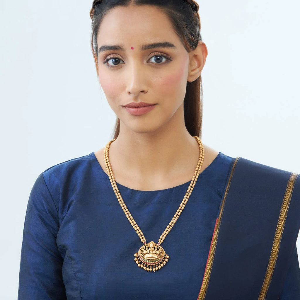 Gold Stone Chain With Lakshmi Antique Necklace