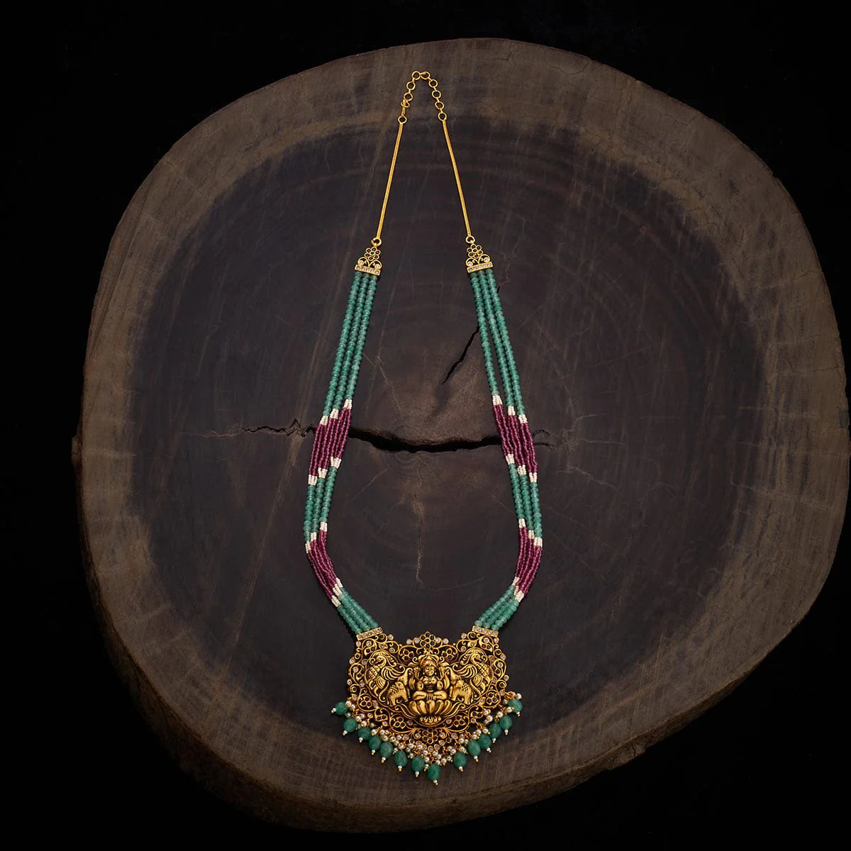 Green & red Stone Antique Long Necklace