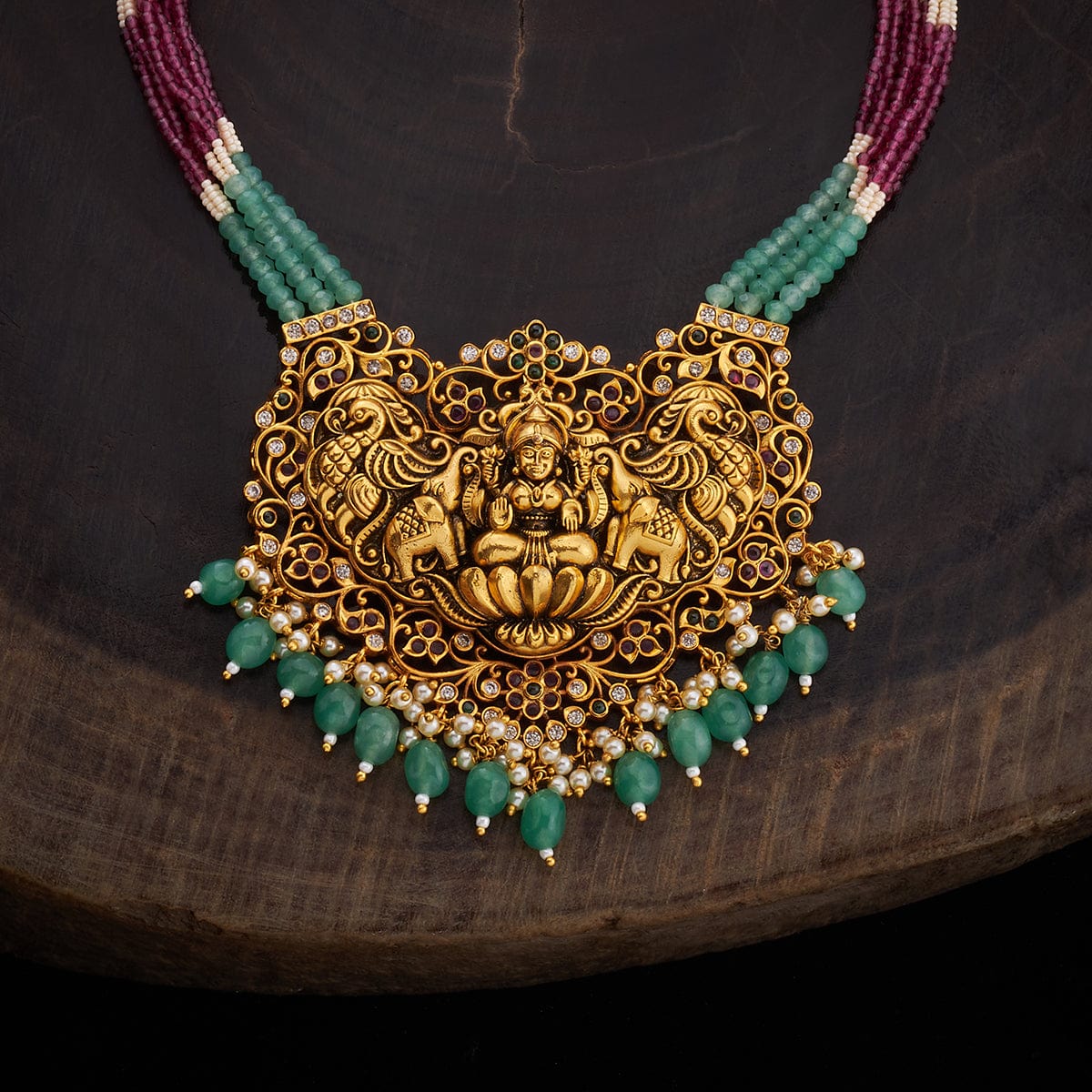 Green & red Stone Antique Long Necklace