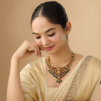 Antique Synthetic Stones & Beads Golden Necklace