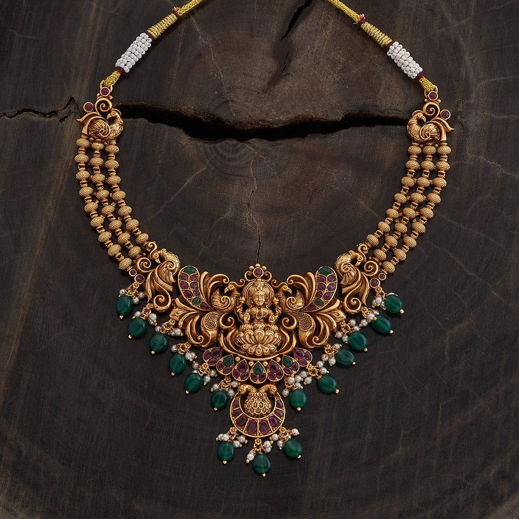 Antique Synthetic Stones & Beads Golden Necklace