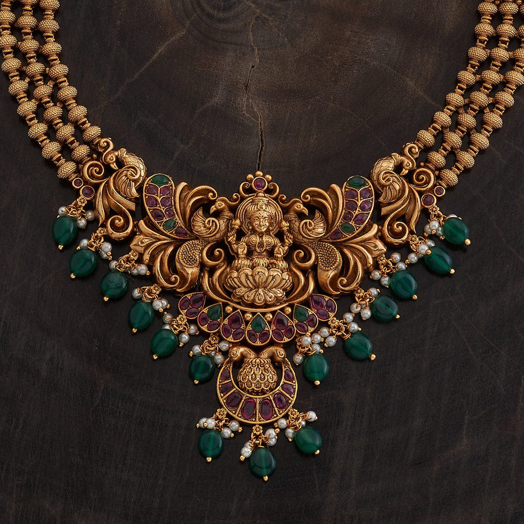 Antique Synthetic Stones & Beads Golden Necklace