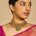 Maa Laxmi temple Antique Green Stone Necklace