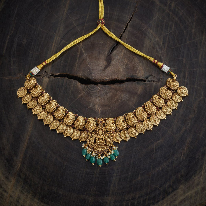 Maa Laxmi temple Antique Green Stone Necklace