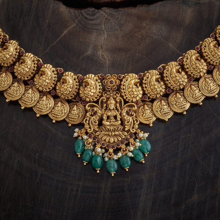 Maa Laxmi temple Antique Green Stone Necklace