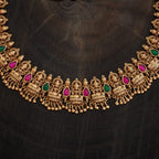 Pink & Green Stone Laxmi Antique Necklace