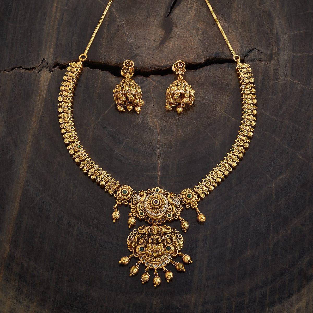Flower and Lakshmi Motif Antique Necklace