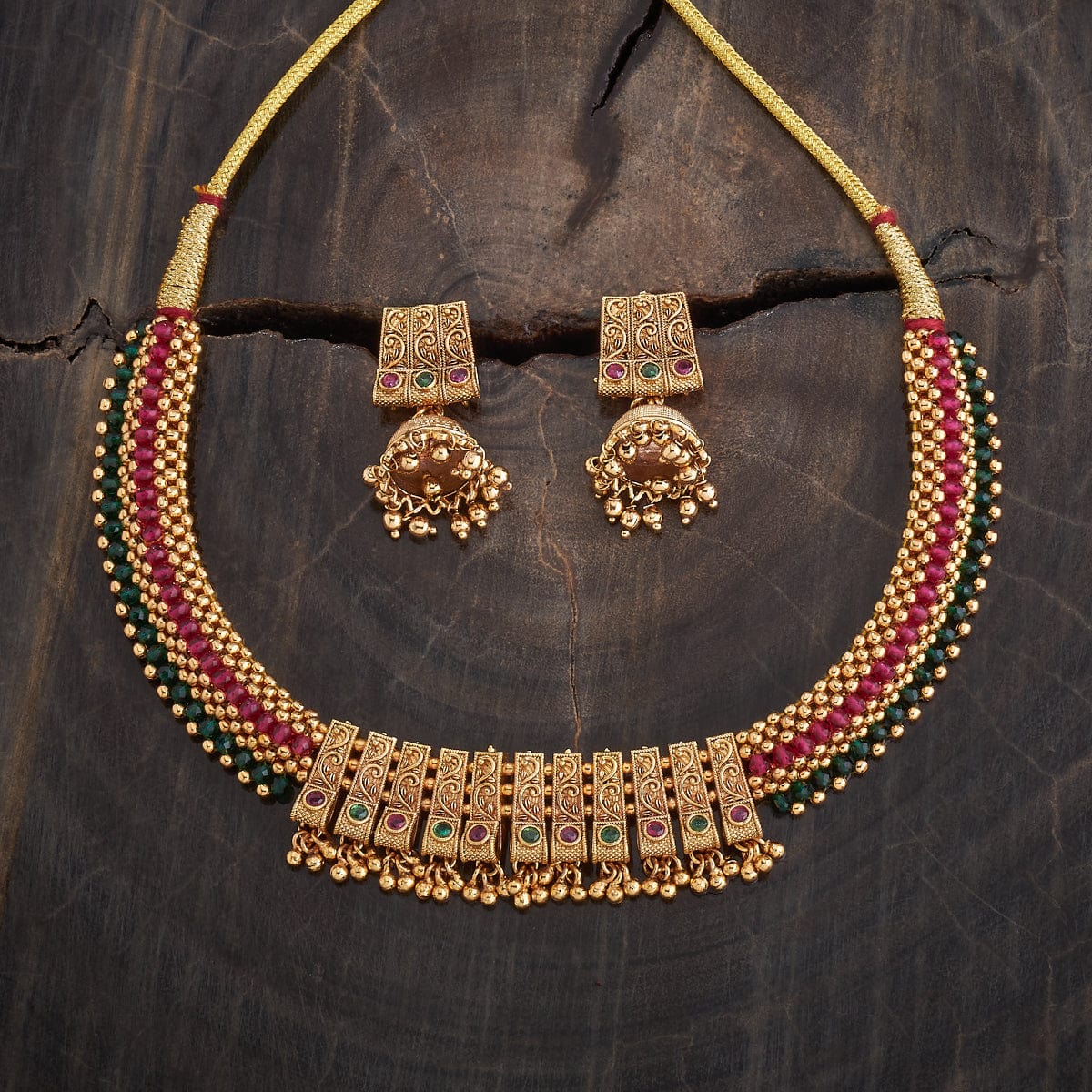 Rad, Green & Gold Stone Antique Necklace