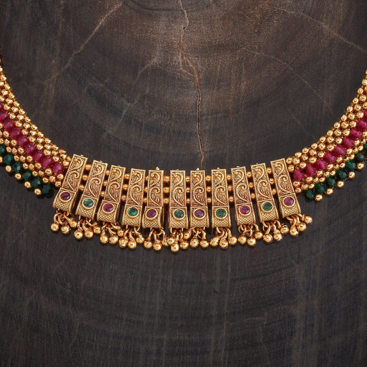 Rad, Green & Gold Stone Antique Necklace