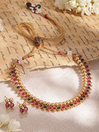 Gold-Plated Stone-Studded Necklace Set Occasion : - a birthday, wedding,