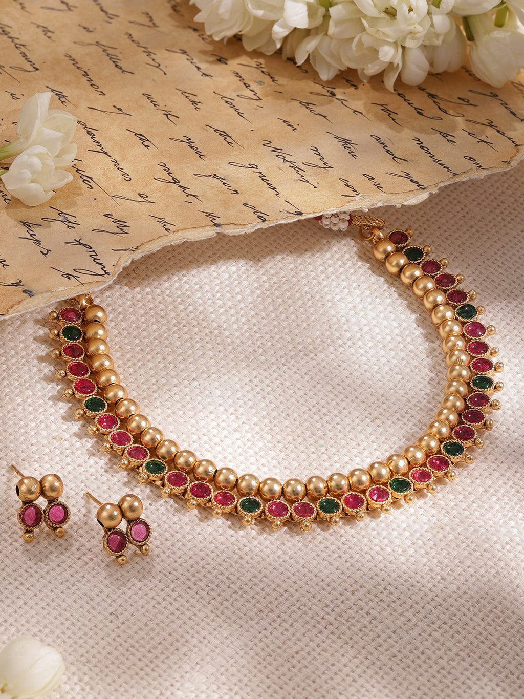 Gold-Plated Stone-Studded Necklace Set Occasion : - a birthday, wedding,
