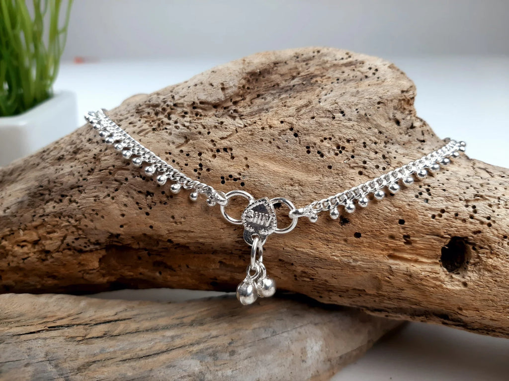Silver Payal Anklet, Ankle Bracelet Belly Dance Bells Gypsy Boho Jewelry