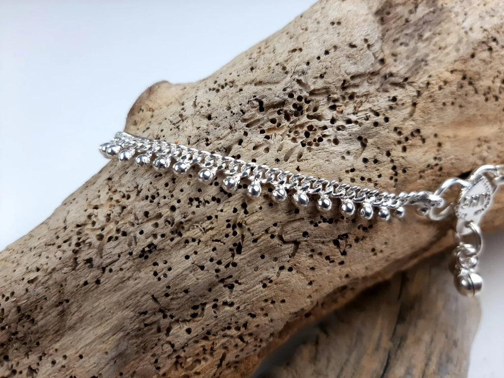 Silver Payal Anklet, Ankle Bracelet Belly Dance Bells Gypsy Boho Jewelry