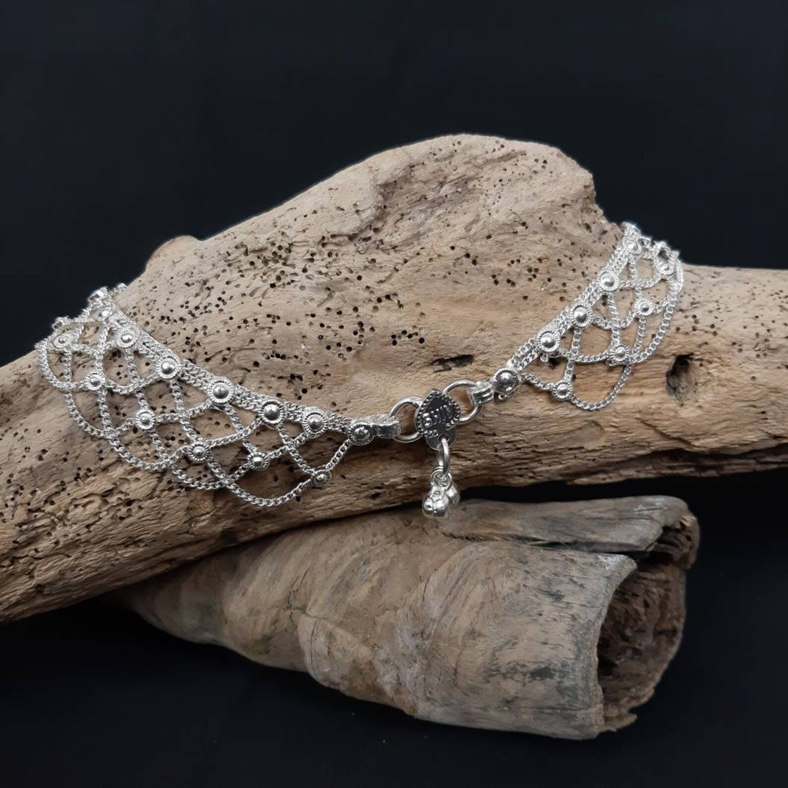 Indian Silver Anklet, Belly Dance Bells Gypsy Boho Jewelry, Anklets Chain dainty Ankle Bracelet