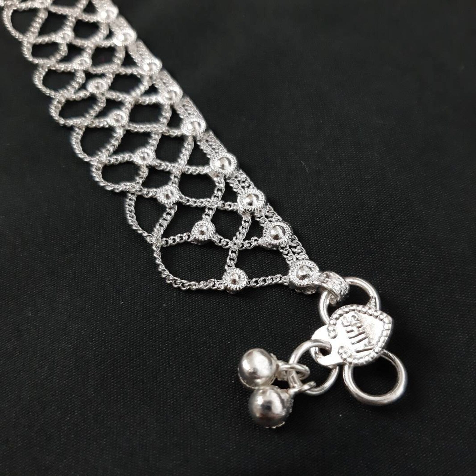 Indian Silver Anklet, Belly Dance Bells Gypsy Boho Jewelry, Anklets Chain dainty Ankle Bracelet