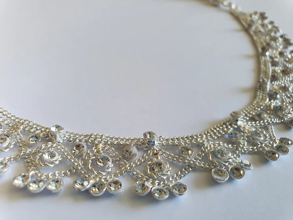 Bright Silver Diamond Anklet, Silver Chain Anklet, Delicate Simple Anklet, Mithril, Payal,