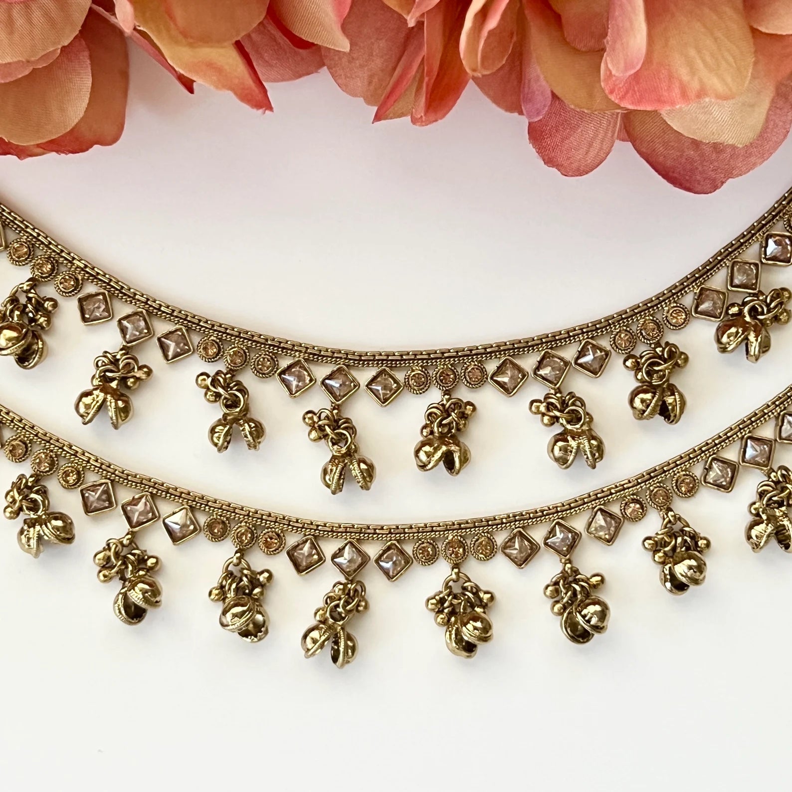 Antique Gold Ghungroo Polki Payals Indian Jewelry Gold Anklets Polki Anklets Boho Anklets Indian Wedding Bridal Anklets Polki Jhanjra Panjeb