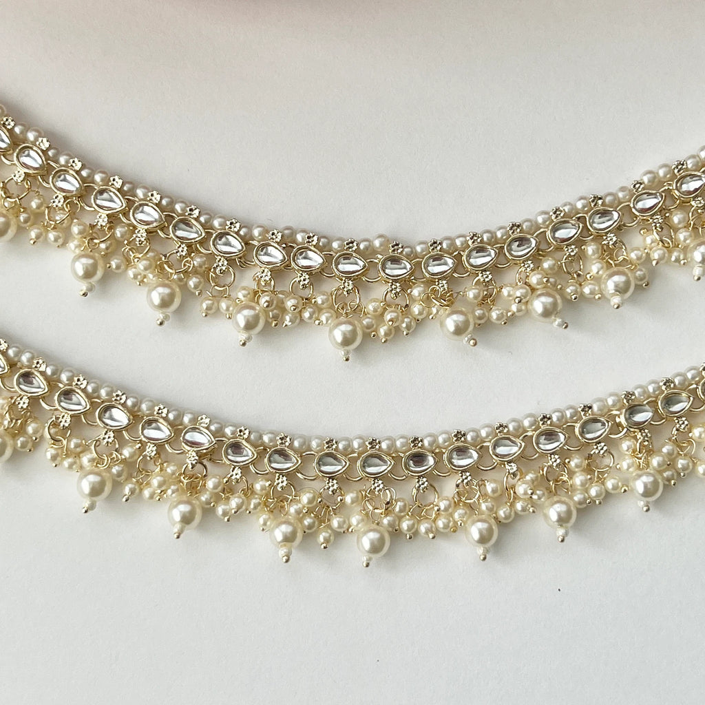 Gold Kundan Moti Pearl Anklet Payal Temple Anklet Payal Jhanjran Panjeb Boho Anklet Indian Jewelry Ethnic Jewelry Wedding Bridal Desi Anklet