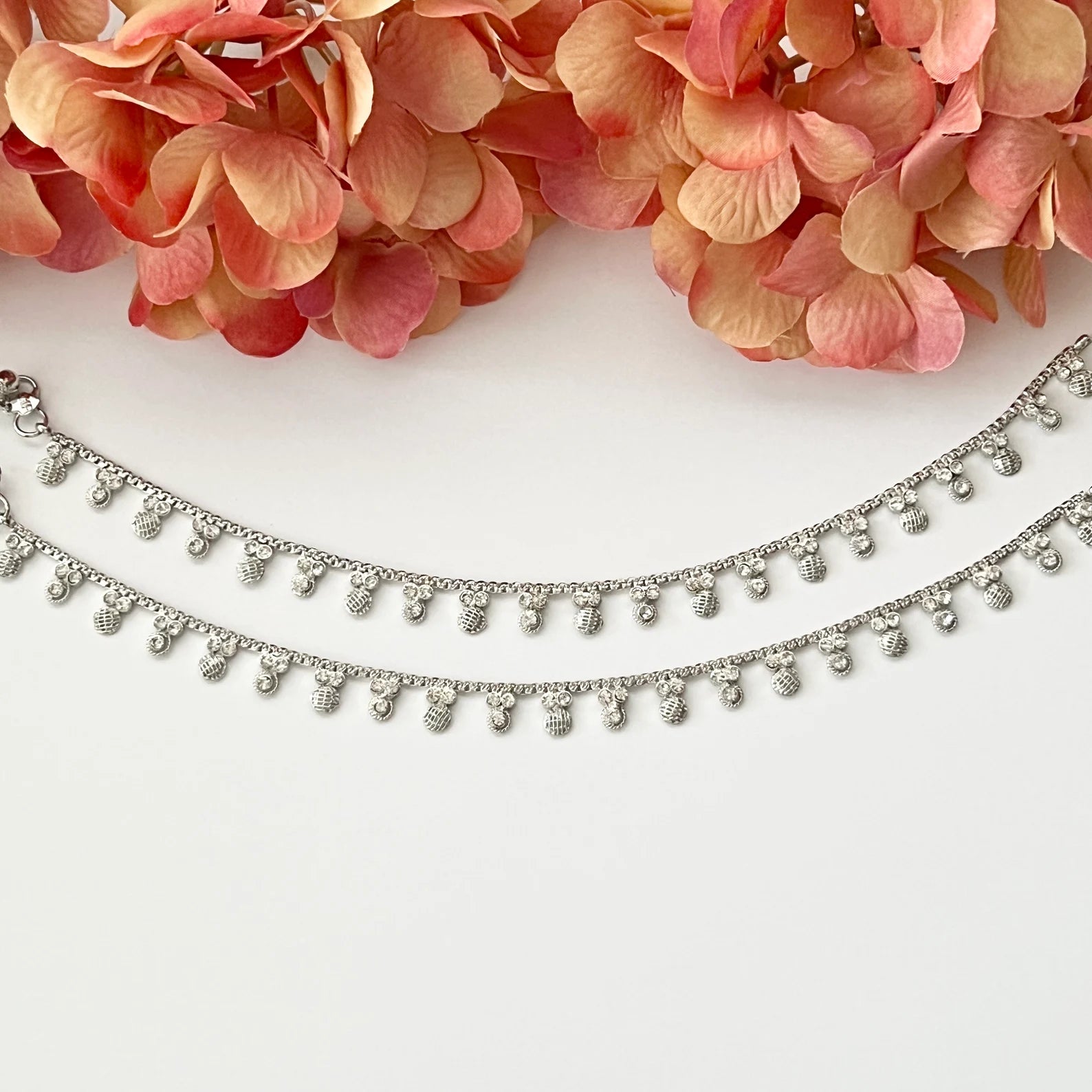 Silver Cubic Zirconia Anklet Payal Pair Diamond Traditional Indian Anklets Temple Anklets Payal Jhanjran Boho Anklets Bollywood Jewelry