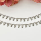 Silver Cubic Zirconia Anklet Payal Pair Diamond Traditional Indian Anklets Temple Anklets Payal Jhanjran Boho Anklets Bollywood Jewelry