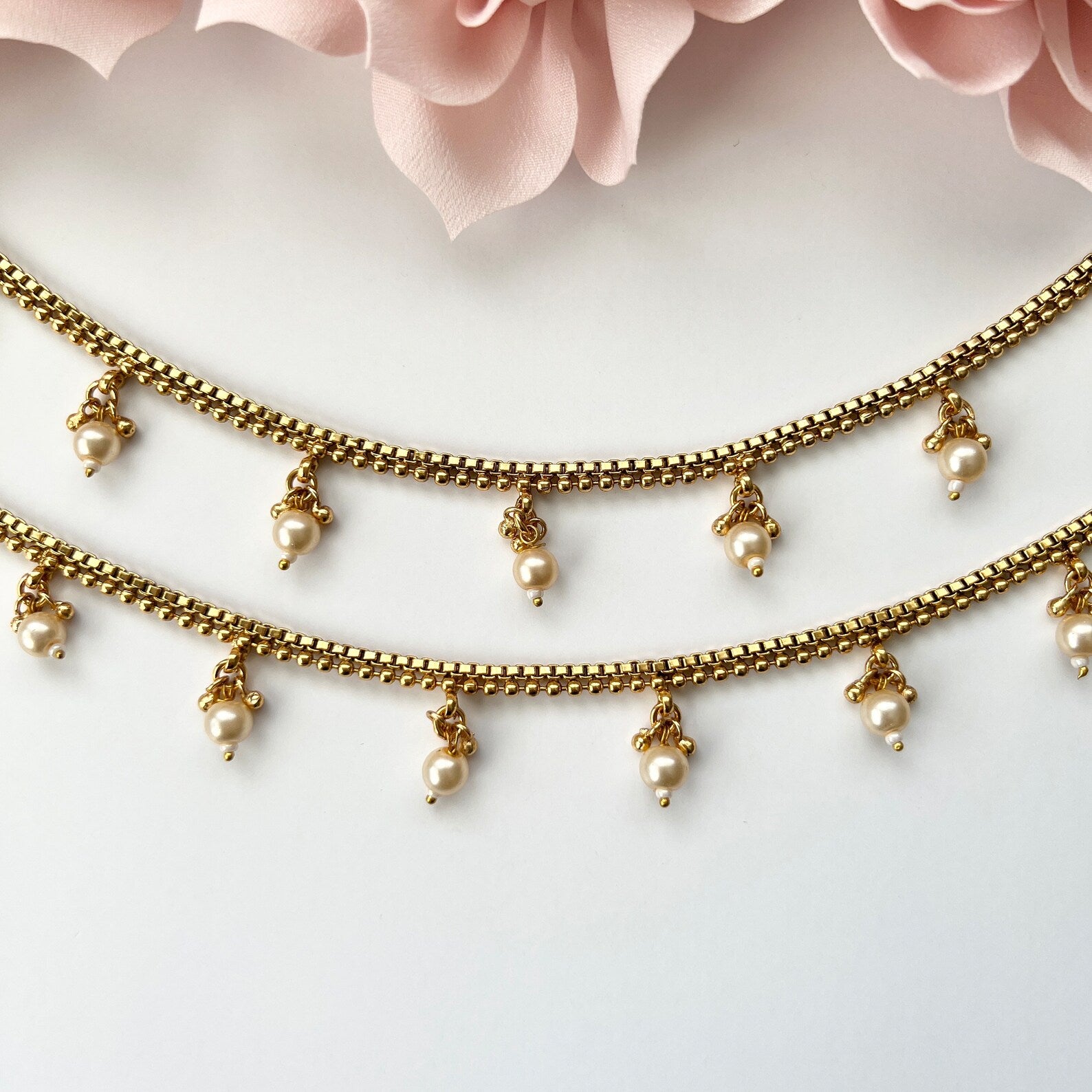 Gold Moti Anklet Payal Simple Pearl Simple Anklet