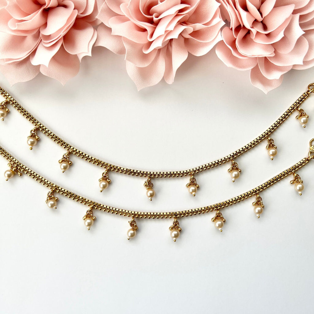 Gold Moti Anklet Payal Simple Pearl Simple Anklet