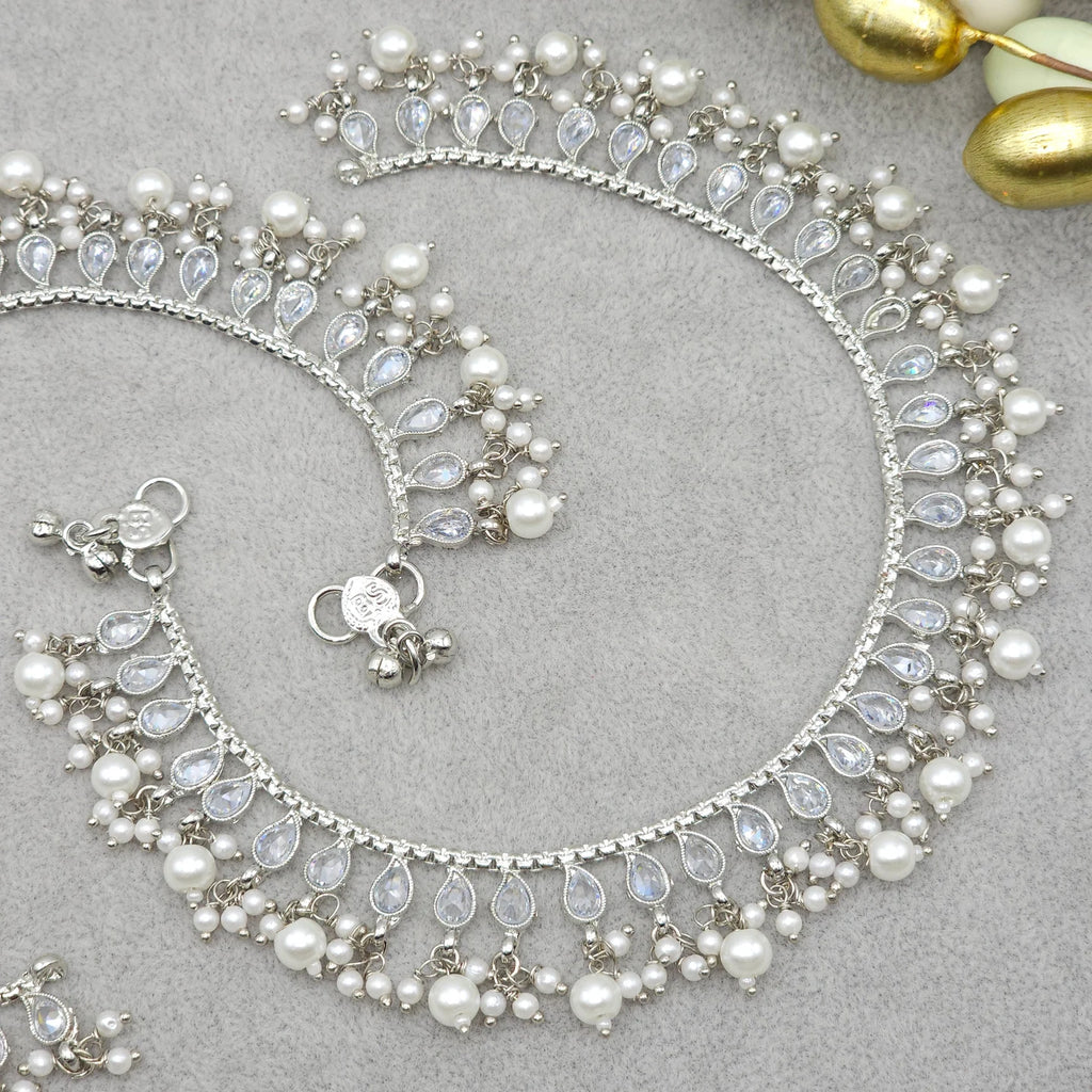 Indian Pakistani Pearl Kundan Bridal Anklet With Bells, Gold Plated Traditional Beaded Bracelet, Dainty Moti Payal, Jewelry Gift For Her