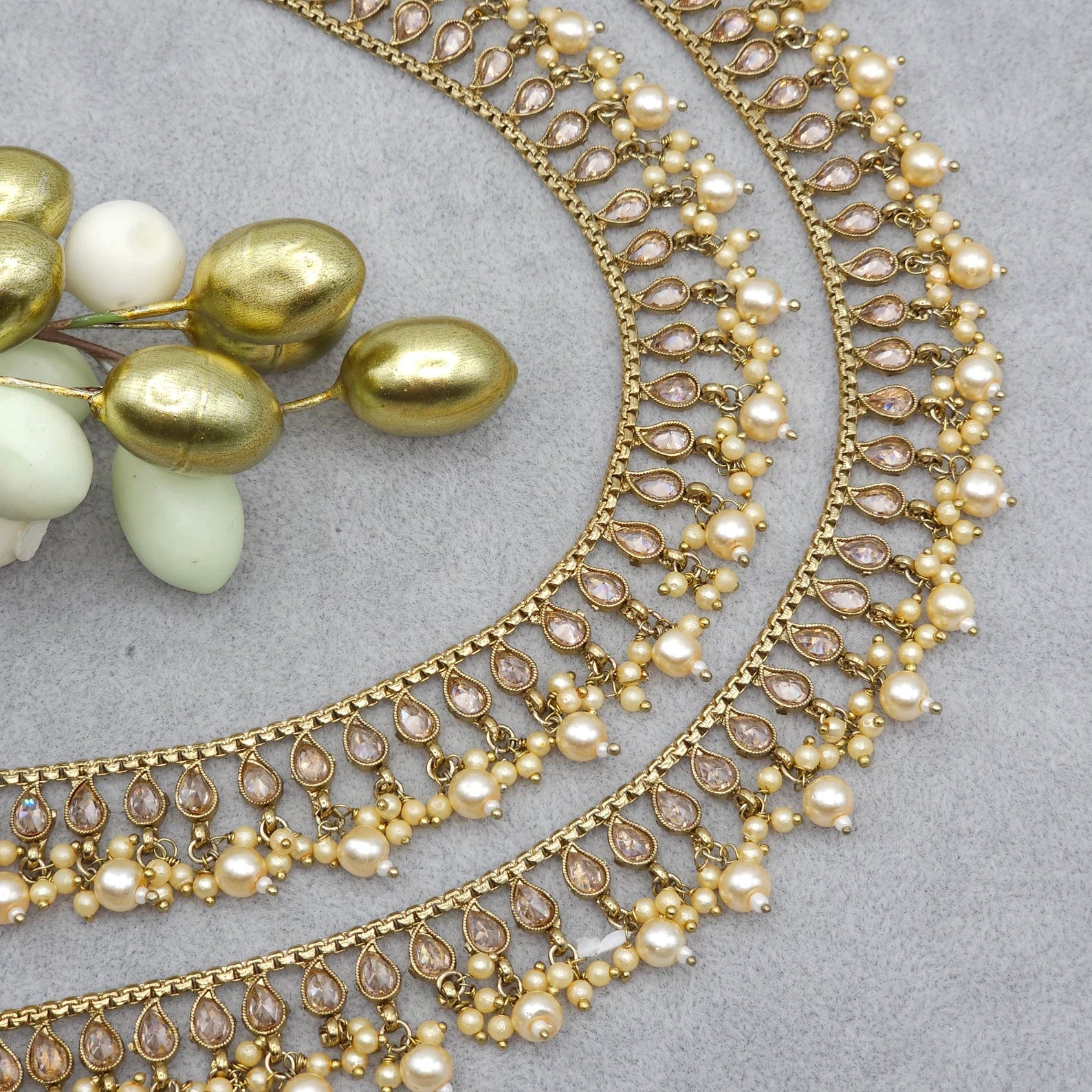 Indian Pakistani Pearl Kundan Bridal Anklet With Bells, Gold Plated Traditional Beaded Bracelet, Dainty Moti Payal, Jewelry Gift For Her