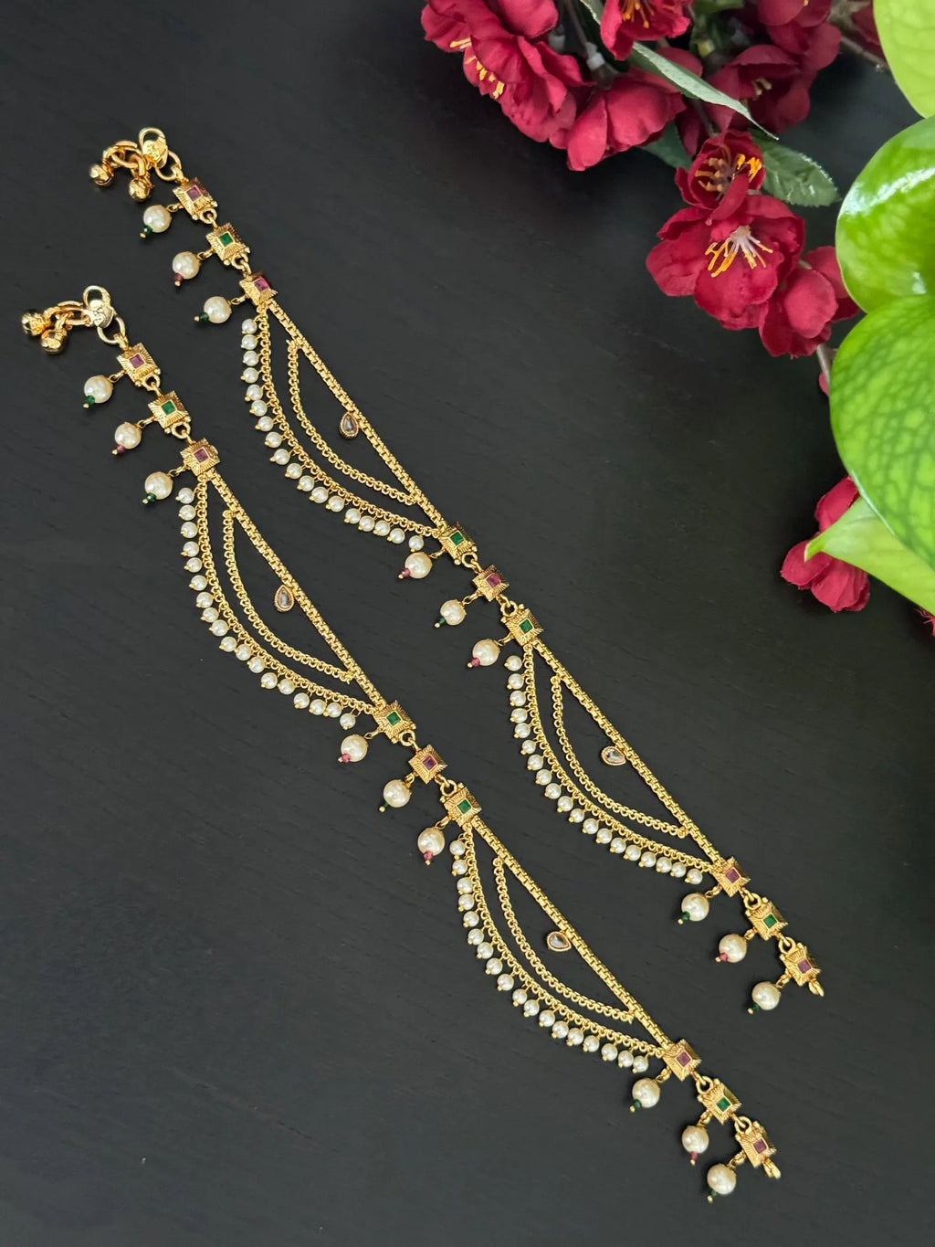 A pair of Antique gold finished women’s anklets  Payal  Bridal Payal Golusu
