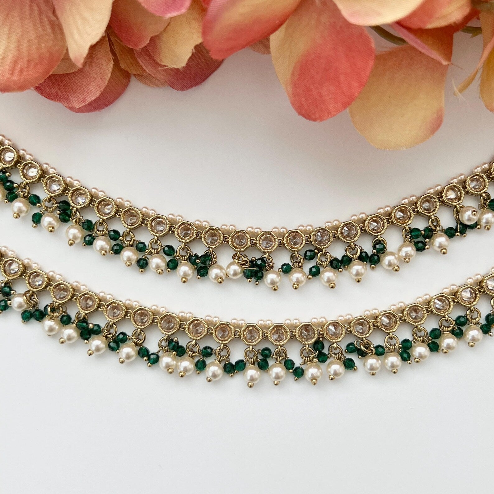 Gold Moti Anklet Payal Simple Pearl Temple Anklet Payal Jhanjran Panjeb Boho