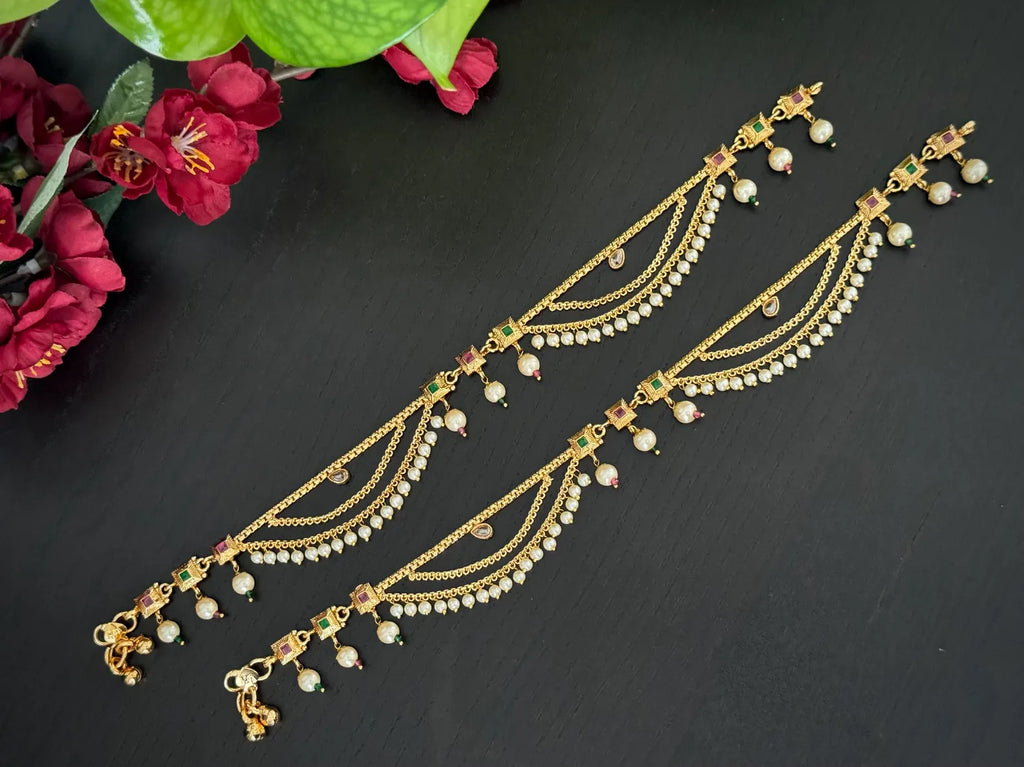 A pair of Antique gold finished women’s anklets  Payal  Bridal Payal Golusu