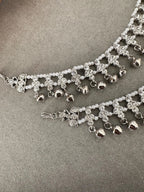 Gg Pretty Silver Imitation Rhinestones Beads Silver JhanjarPayal Bell Ghungru Anklets