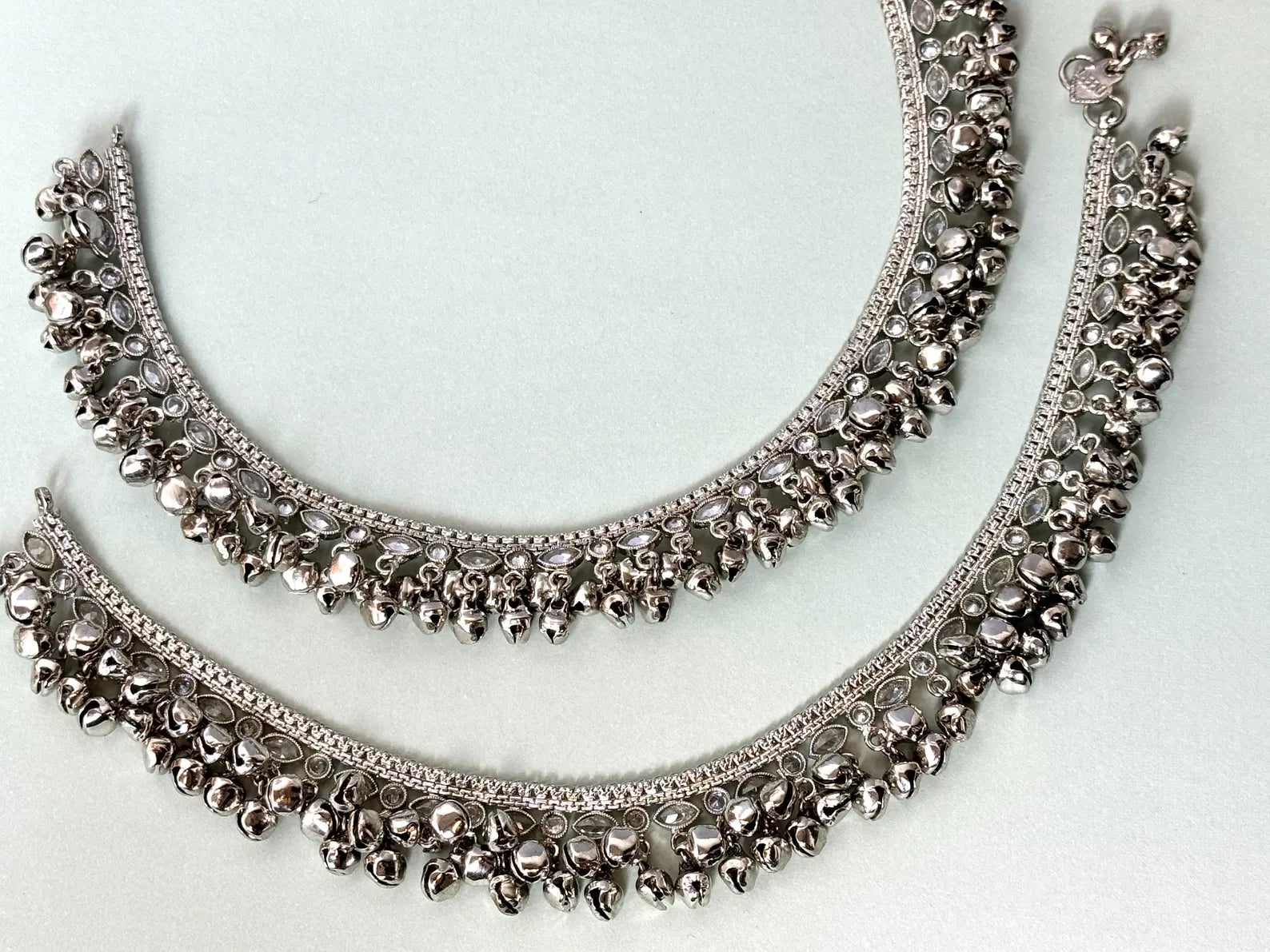 Indian Payal silver ghungaroo plated anklet pearls payal traditional payal classic payal fancy reverse ad jhanjhar silver anklet indian