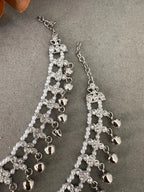 Gg Pretty Silver Imitation Rhinestones Beads Silver JhanjarPayal Bell Ghungru Anklets