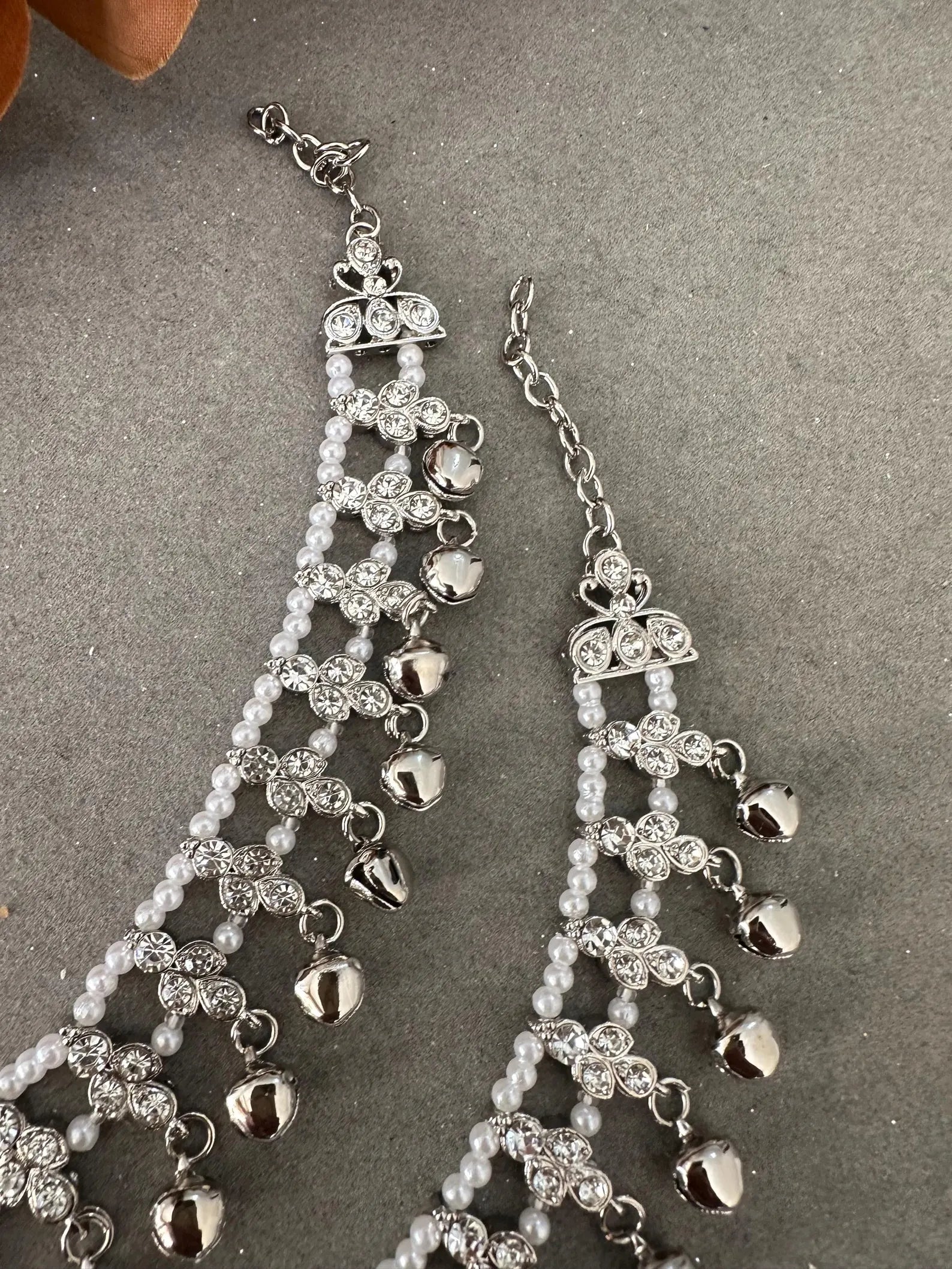 Gg Pretty Silver Imitation Rhinestones Beads Silver JhanjarPayal Bell Ghungru Anklets