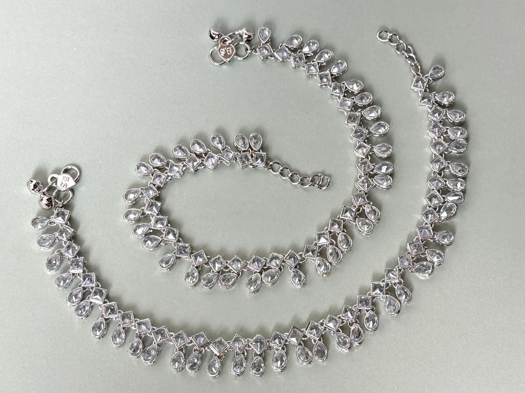 Indian Payal silver ghungaroo plated anklet pearls payal traditional payal classic payal fancy reverse ad jhanjhar rhinestone payal