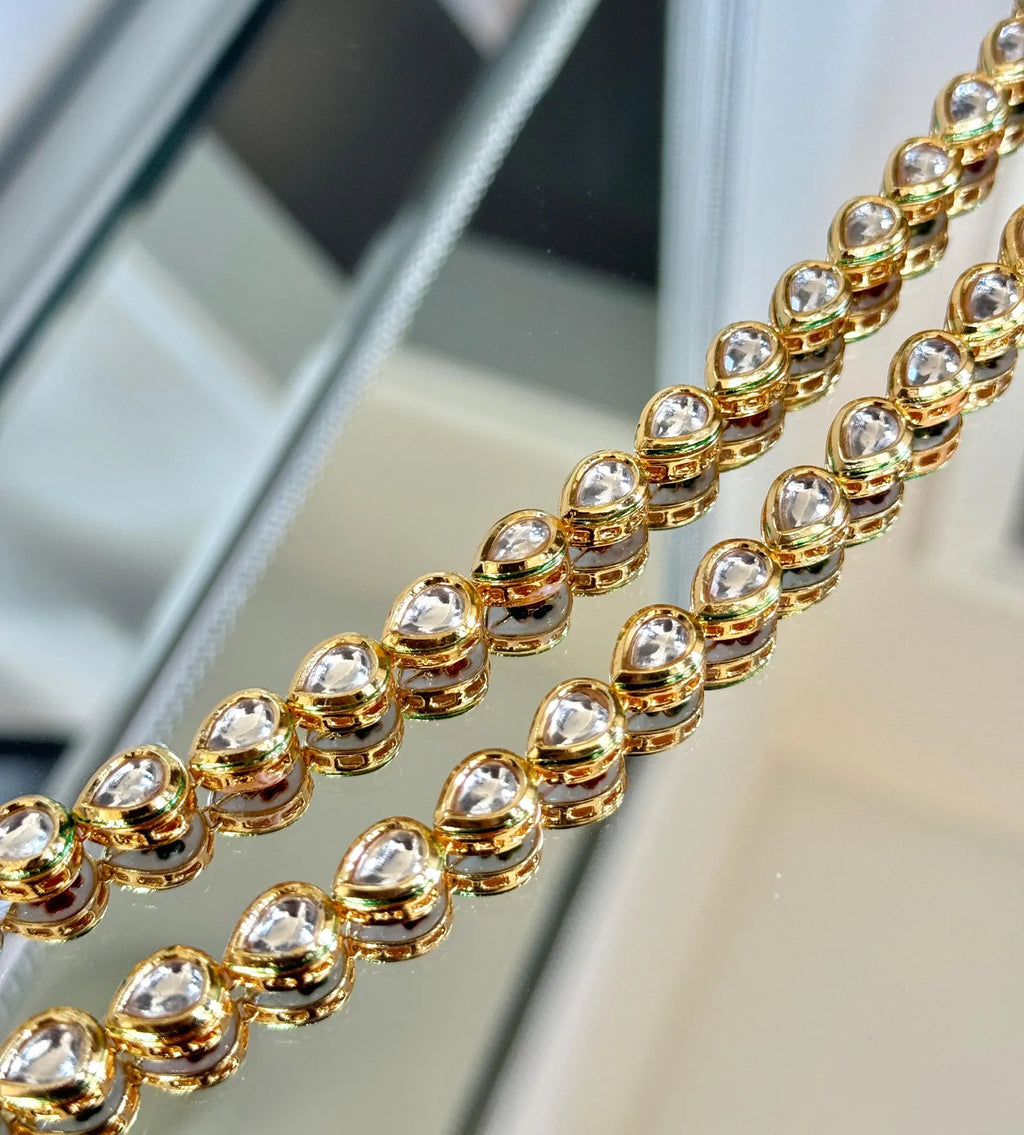 Kundan Classic Payal With Gold Plating and Bells  Indian Jewelry, Gold Kundan Anklet, Kundan Jhanjar, Kundan Sheeshphool, Gold Matha Patti