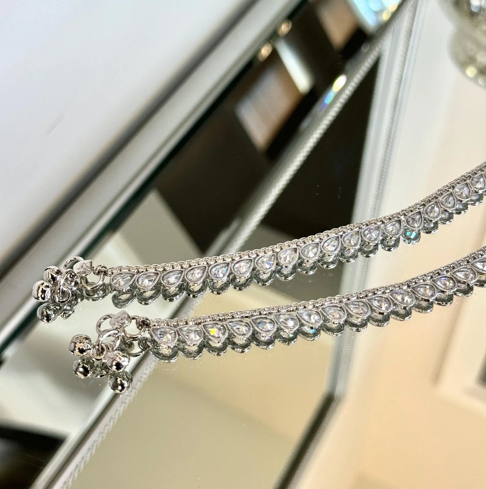 Silver Classic Payal With Rhodium Plating and Bells  Silver Jhanjar, Indian Jewelry, Silver Anklet, Silver Sheeshphool, Silver Matha Patti