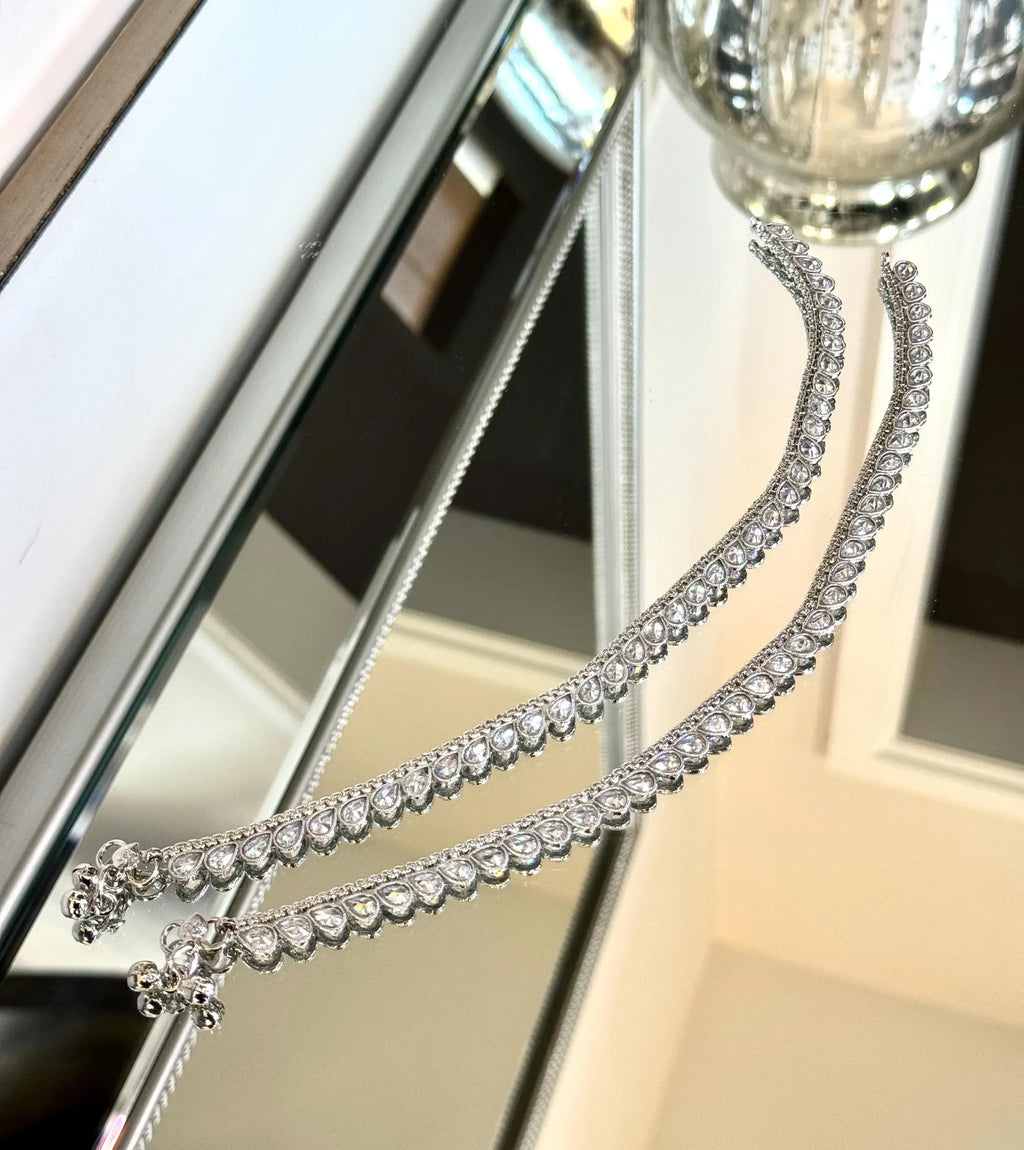 Silver Classic Payal With Rhodium Plating and Bells  Silver Jhanjar, Indian Jewelry, Silver Anklet, Silver Sheeshphool, Silver Matha Patti