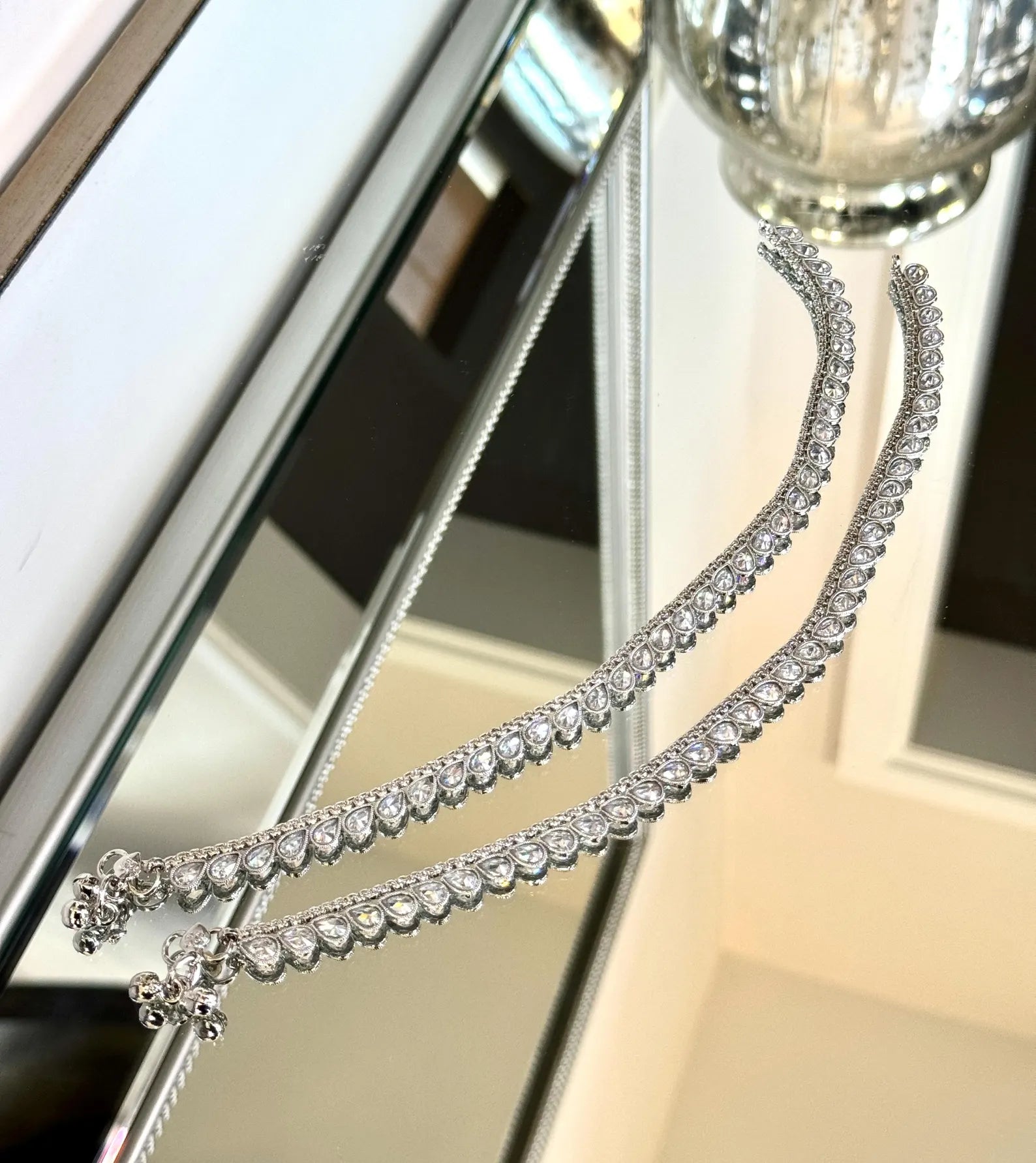 Silver Classic Payal With Rhodium Plating and Bells  Silver Jhanjar, Indian Jewelry, Silver Anklet, Silver Sheeshphool, Silver Matha Patti