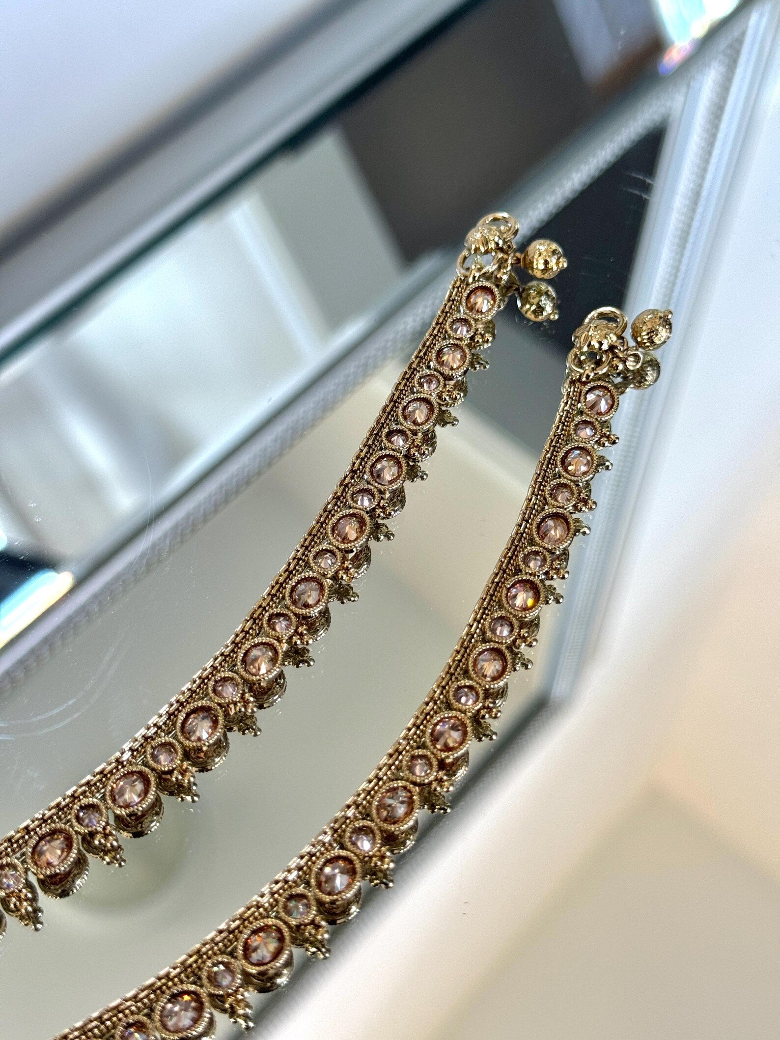 Polki Antique Gold Jhanjar with Bells Gift Set  Gift for Wife, Gold Anklets, Antique Gold Payal, Polki Payal, Sheeshphool, Indian Jewelry