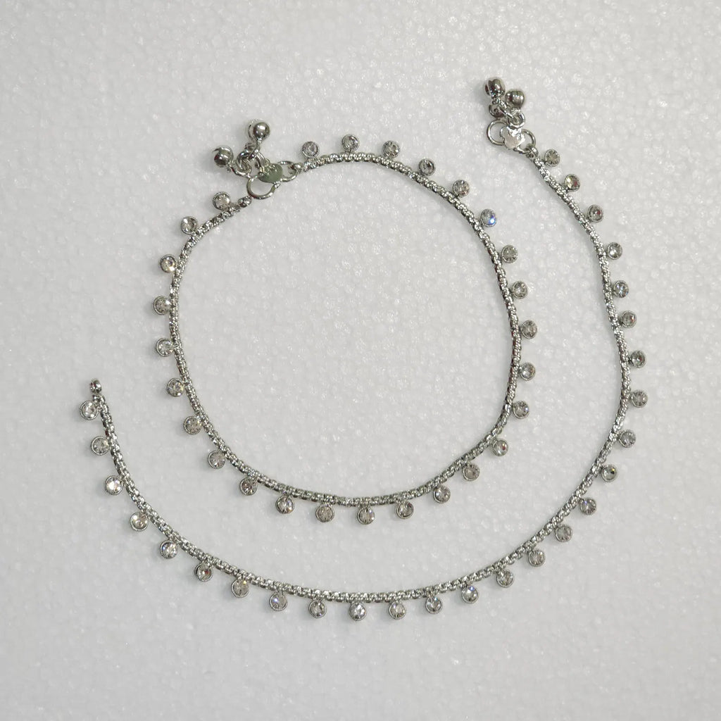 Silver Plated Polki Anklet, Payal for Women, Ankle Bracelet, Jhanjar, Trendy Jewelry