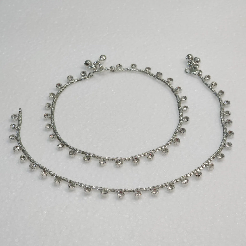 Silver Plated Polki Anklet, Payal for Women, Ankle Bracelet, Jhanjar, Trendy Jewelry