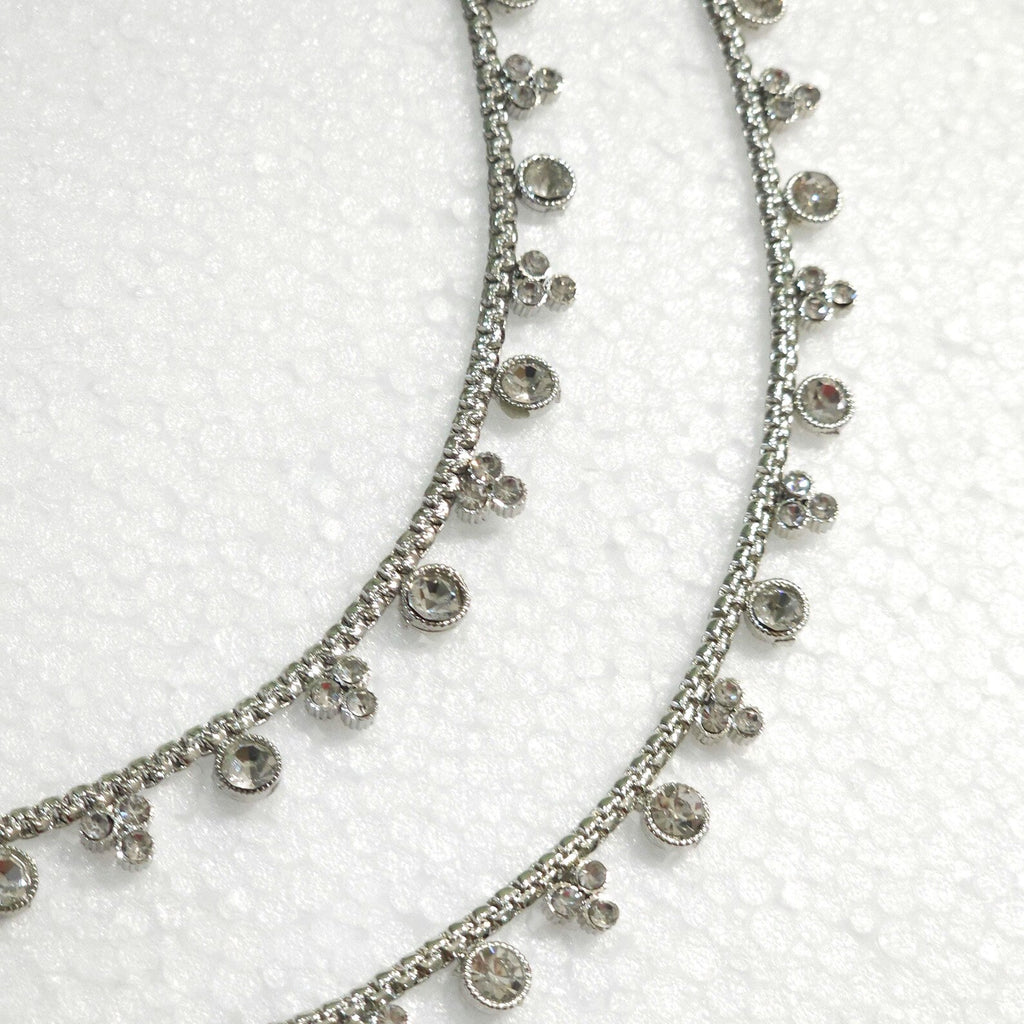 Silver Plated Polki Anklets, Stunning Indian Payal Jhanjar Pair Full Silver Jewelry Bridal Gift for Her