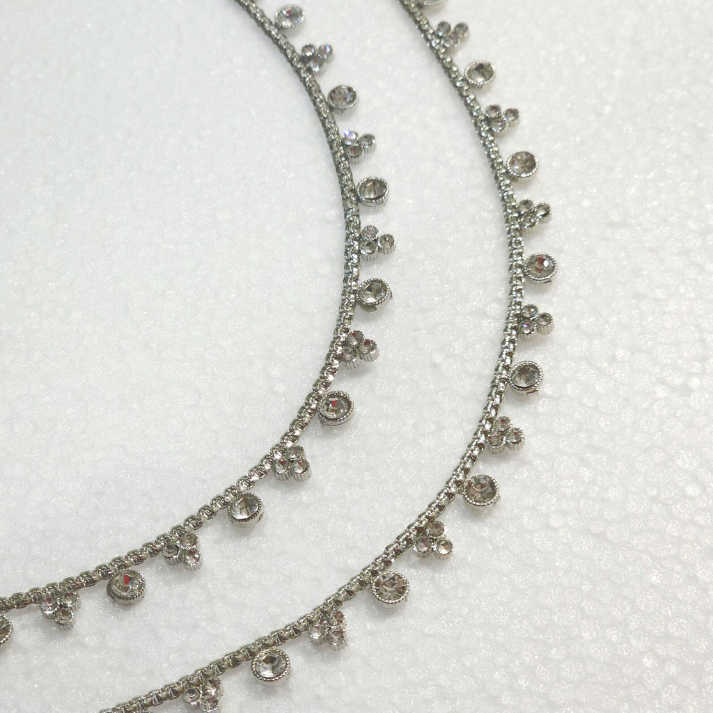 Silver Plated Polki Anklets, Stunning Indian Payal Jhanjar Pair Full Silver Jewelry Bridal Gift for Her