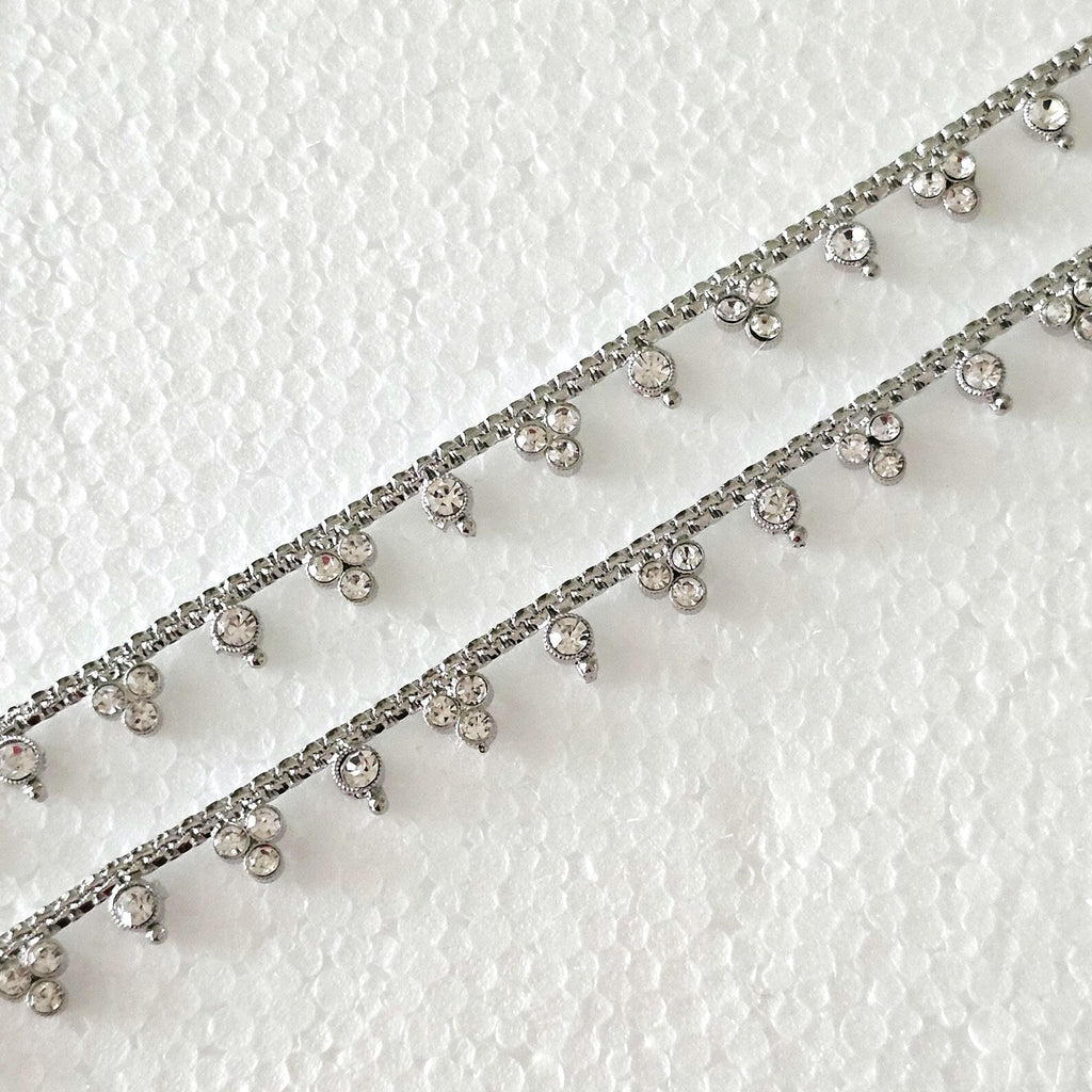 Silver Plated Polki Anklets, Stunning Indian Payal Jhanjar Pair Full Silver Jewelry Bridal Gift for Her