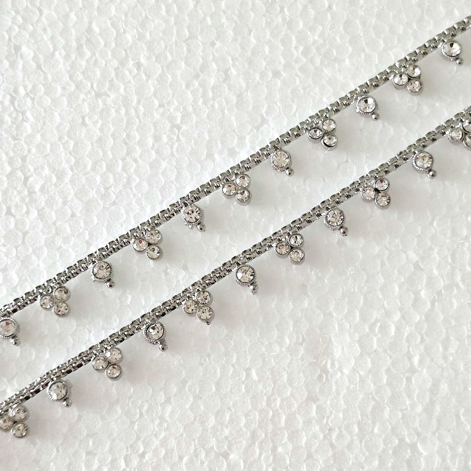 Silver Plated Polki Anklets, Stunning Indian Payal Jhanjar Pair Full Silver Jewelry Bridal Gift for Her