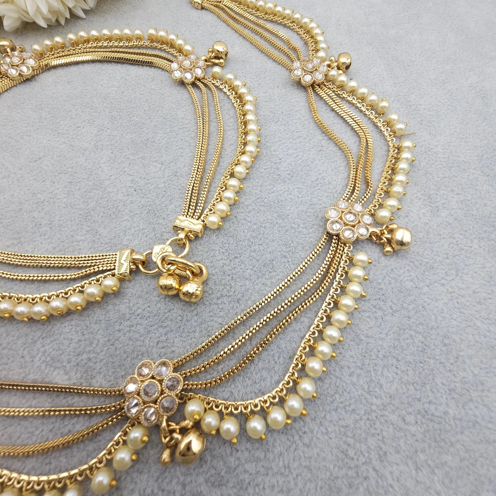 Gold Plated Polki Anklets, Indian Payal, Jhanjar, Traditional Jewelry, Bridal Accessory Wedding Gift, Four Layer Payal, Gift for Her